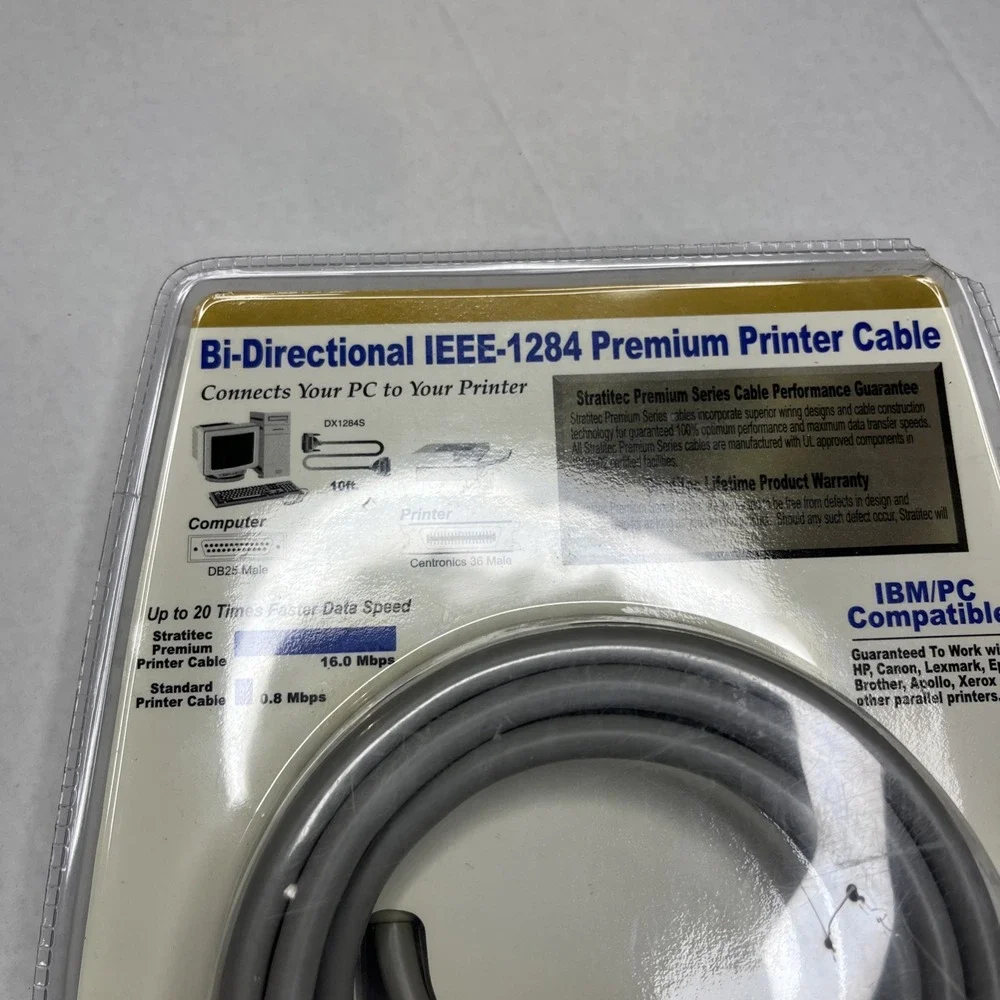 Parallel Printer Cable IBM/PC 10' Premium IEEE 1284 NEW IN BOX